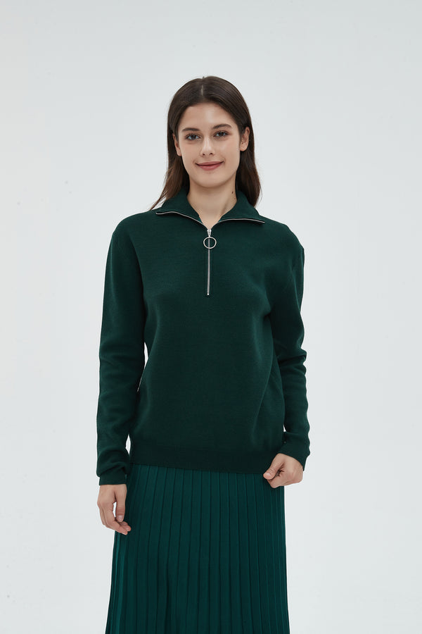 MM COZY ZIPPER COLLAR SWEATER - HUNTER GREEN