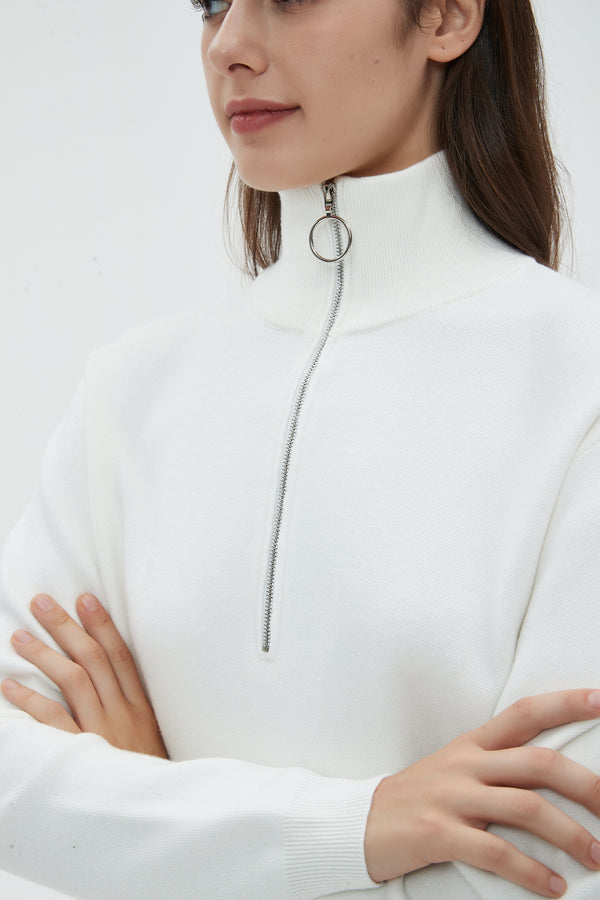 MM COZY ZIPPER COLLAR SWEATER - OFF WHITE