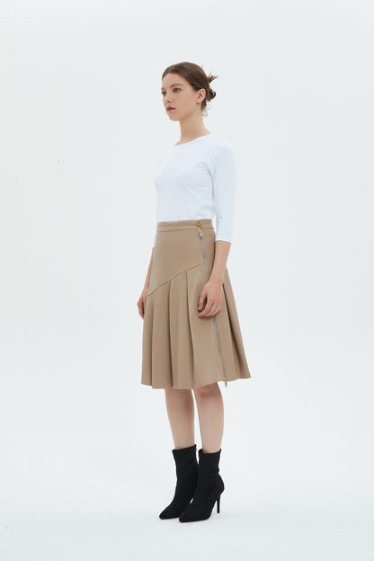 HALF PLEAT SKIRT byMM - LIGHT TAN LEATHER