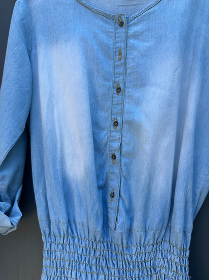 SMOCKED WAIST DENIM DRES