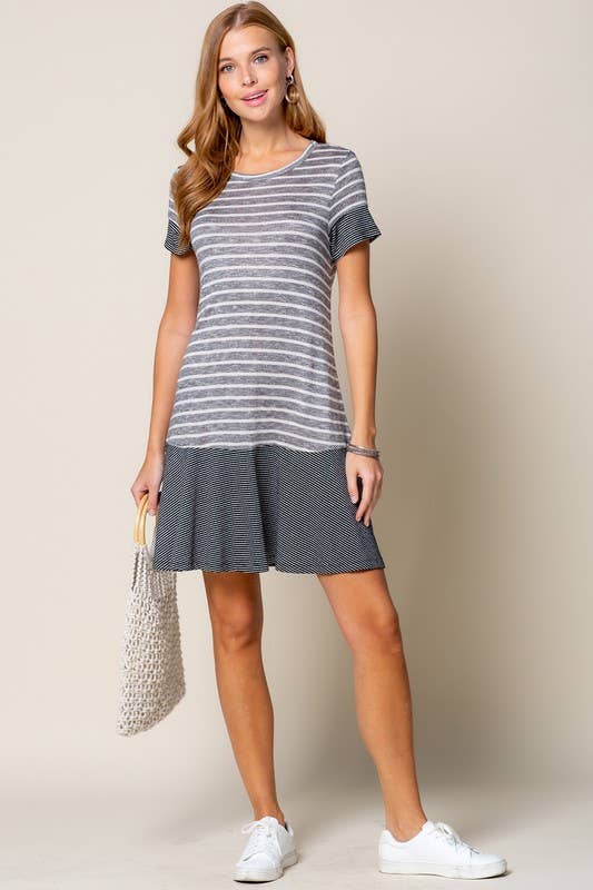 STRIPED MIXED MEDIA DRESS
