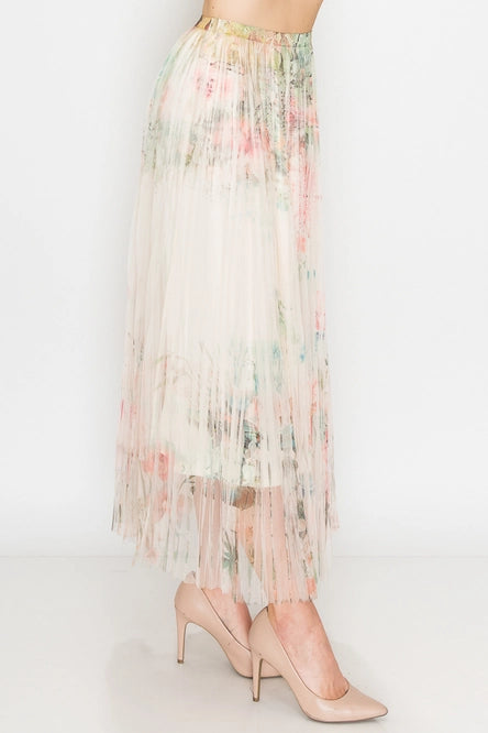 ORGANZA OVERLAY FLORAL MAXI SKIRT