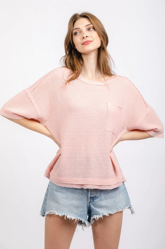 WAFFLE KNIT COMFY TOP