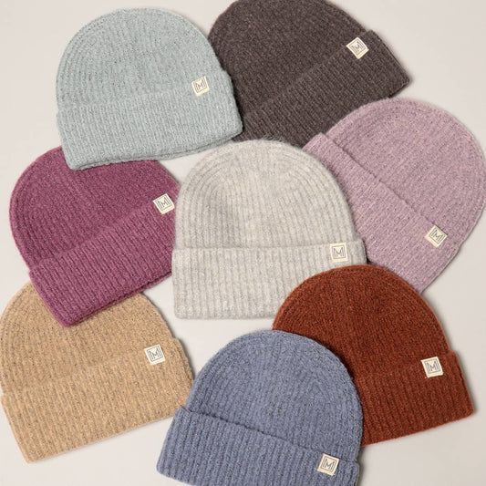 Soft Basic Ribbed Knit Cuff Beanie Hat: ONE SIZE / DENIM BLUE-NEW