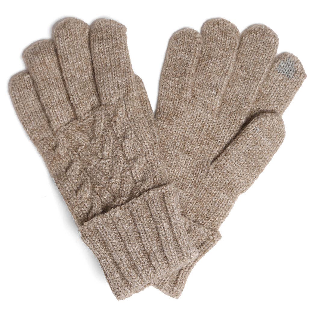 Solid Cable Knitted Flip Cuff Touch Gloves: ONE SIZE / 6 ASSORTED COLORS