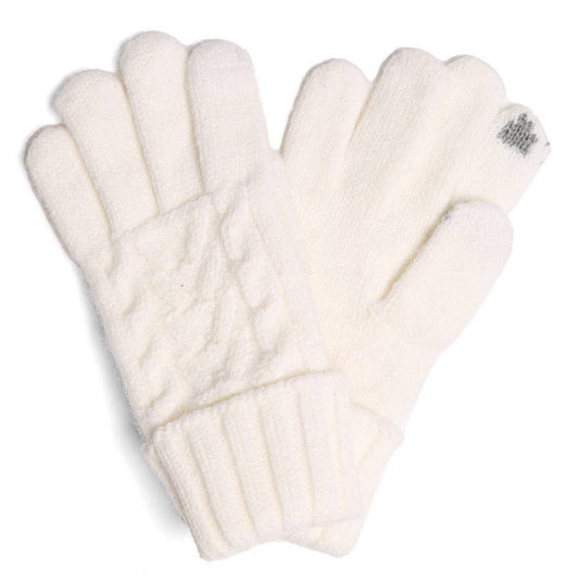 Solid Cable Knitted Flip Cuff Touch Gloves: ONE SIZE / 6 ASSORTED COLORS