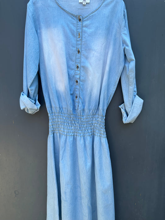 SMOCKED WAIST DENIM DRES