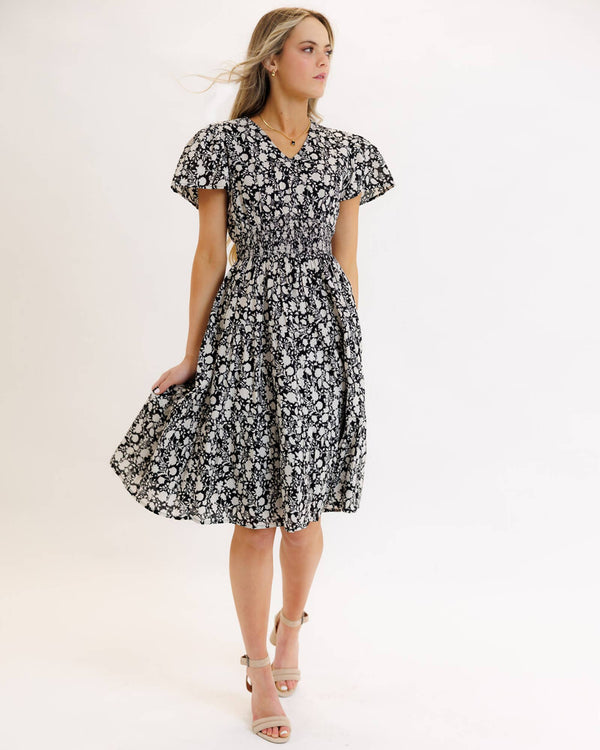 VNECK SMOCKED FRONT DRESS