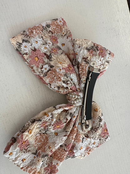 FLORAL AND PEARL BOW HAIR CLIP