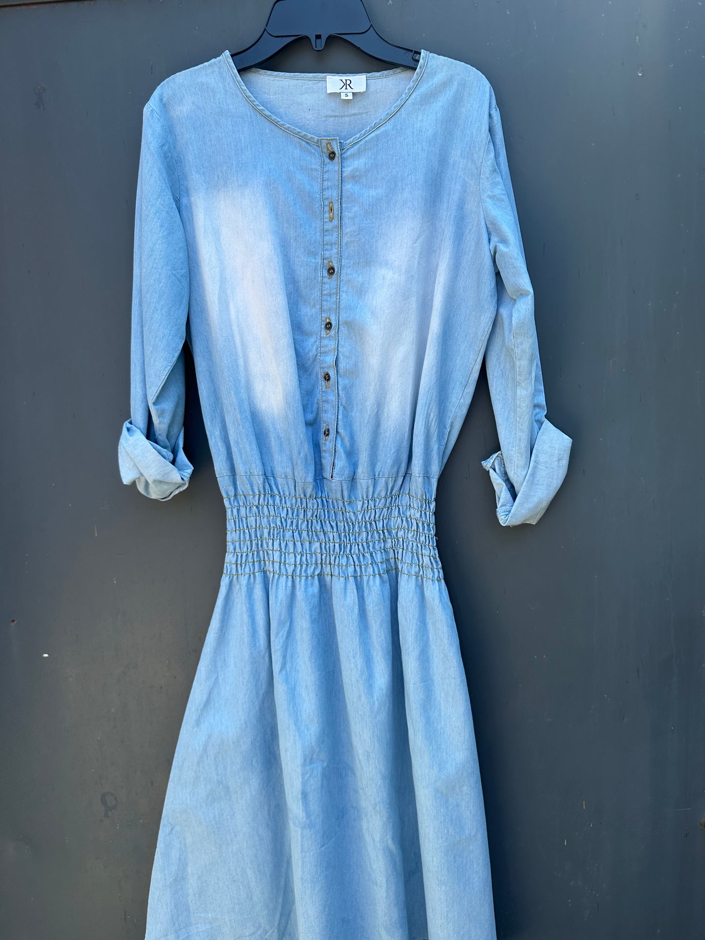 SMOCKED WAIST DENIM DRES