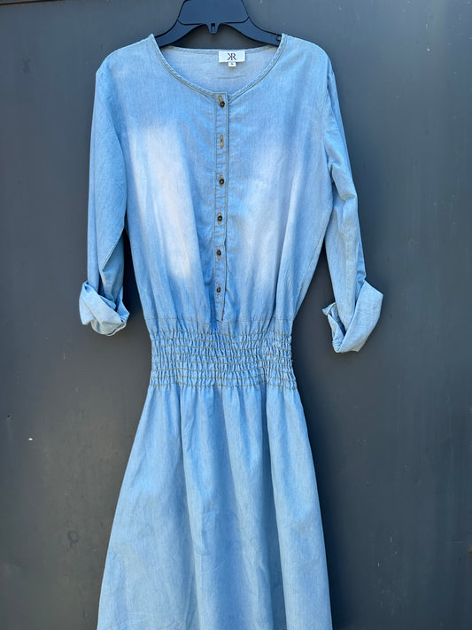 SMOCKED WAIST DENIM DRES