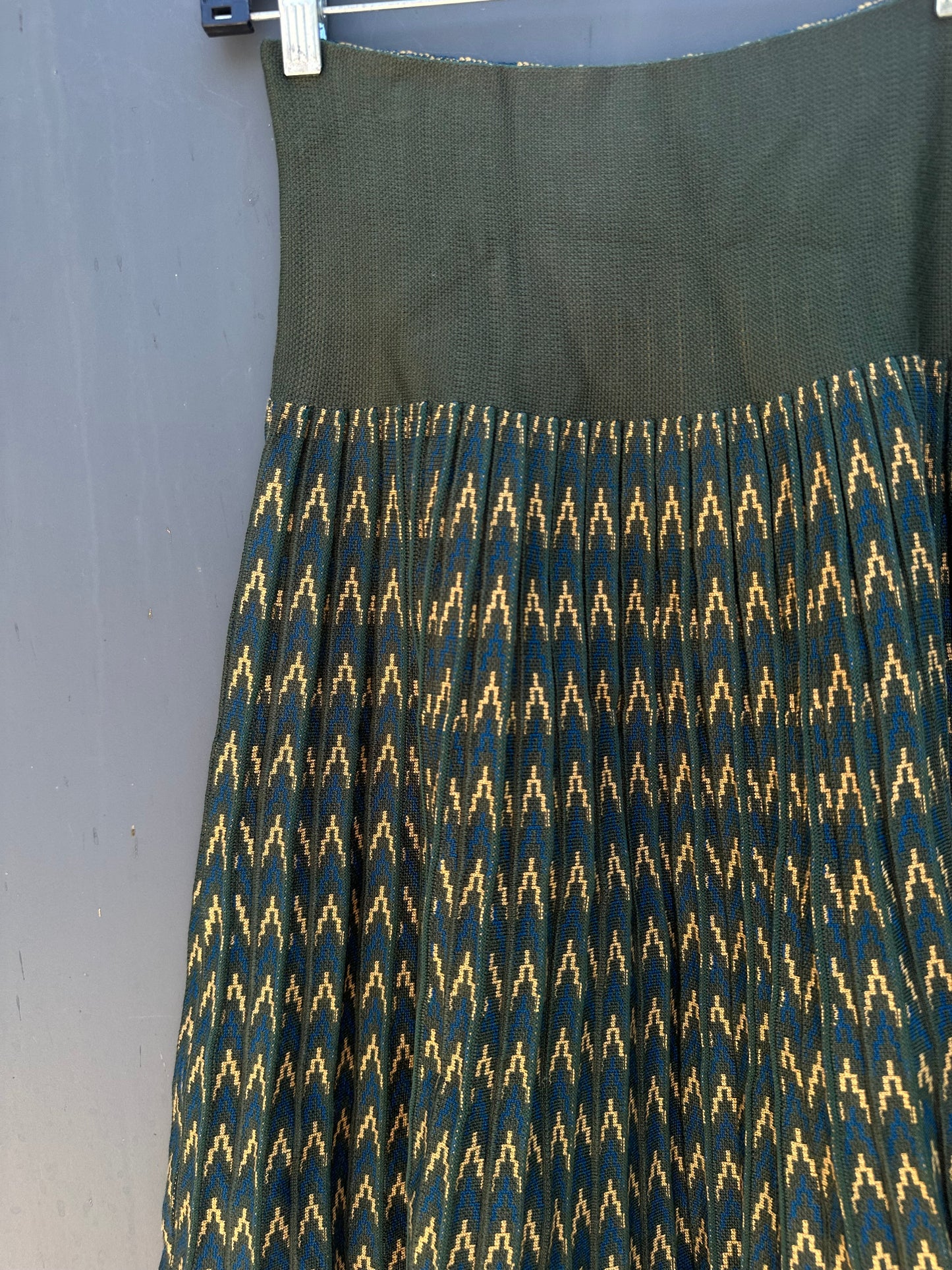 EMERALD AND GOLD PLEATED SKIRT