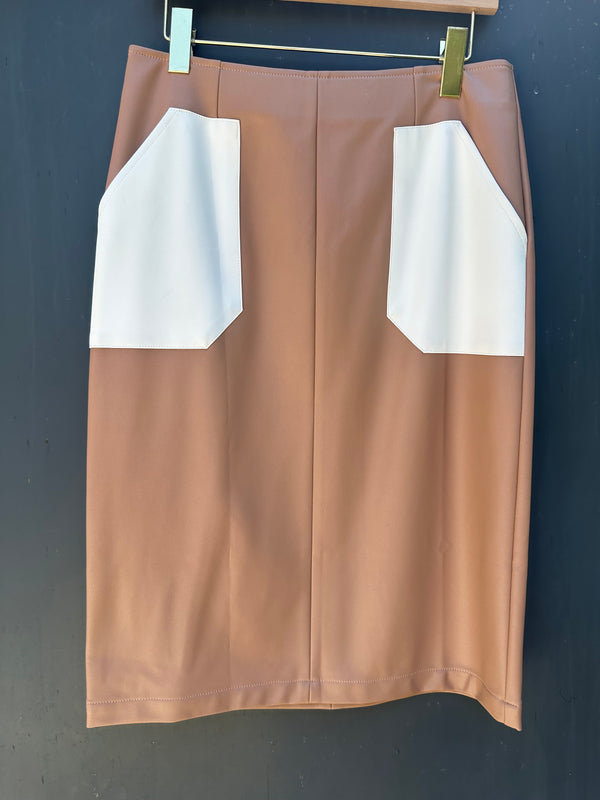 CONSTRAST LEATHER PENCIL SKIRT