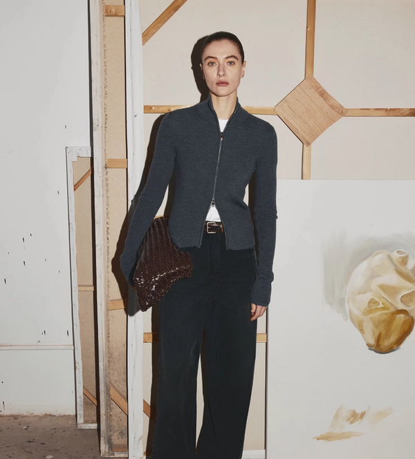 DOUBLE ZIPPERED RIBBED SWEATER