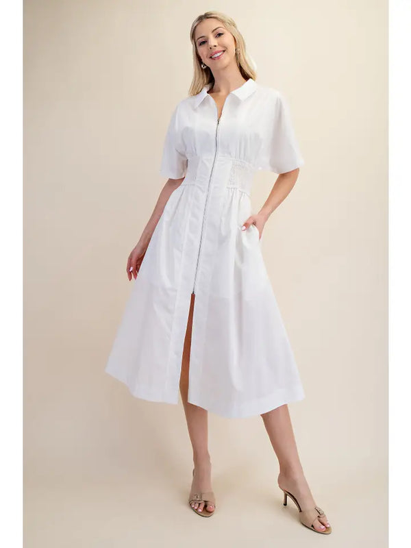COLLARED ZIPPER DOWN SHIRT DRESS