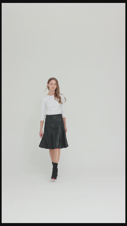 HALF PLEAT SKIRT byMM - BLACK LEATHER