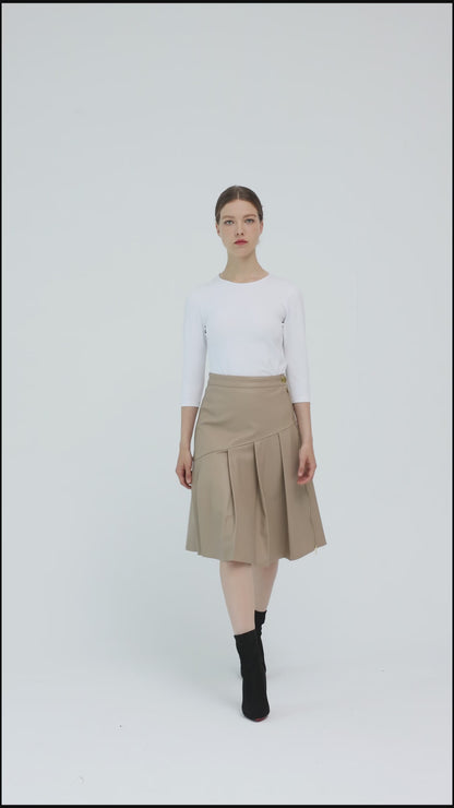 HALF PLEAT SKIRT byMM - LIGHT TAN LEATHER