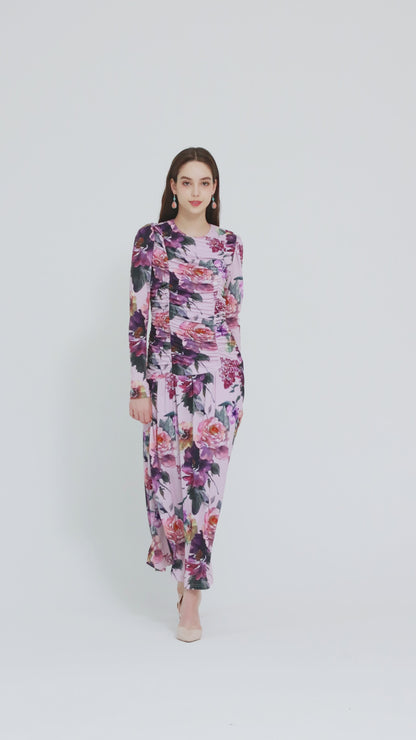 PINK RUCHED FRONT MAXI DRESS