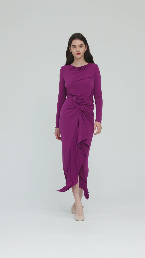 ALL OVER RUCHED DRESS byMM - MAGENTA