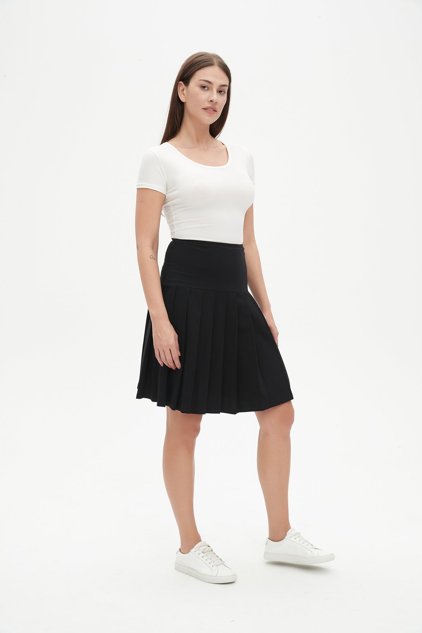 MM COTTON PLEATED SKIRT - BLACK
