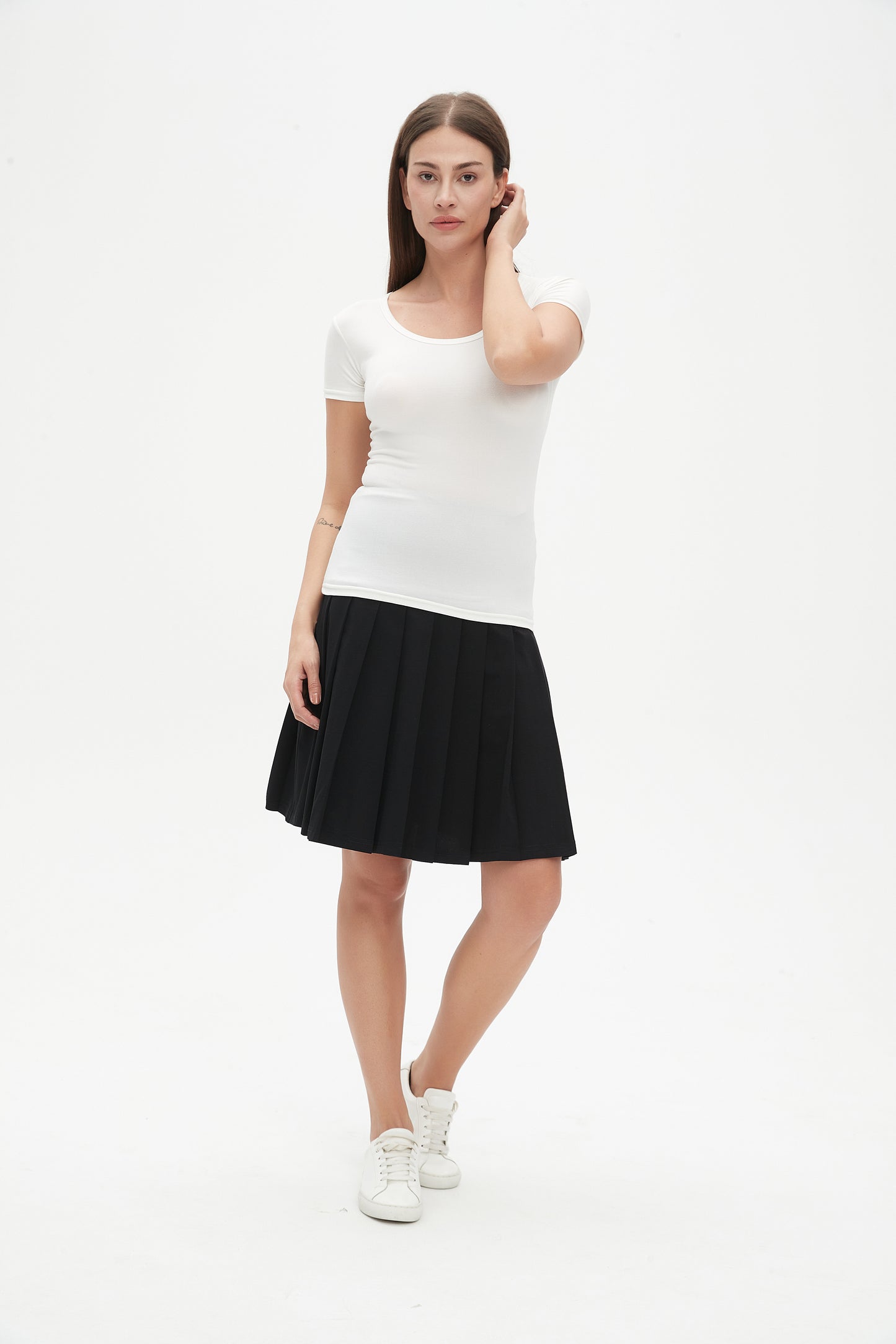 MM COTTON PLEATED SKIRT - BLACK