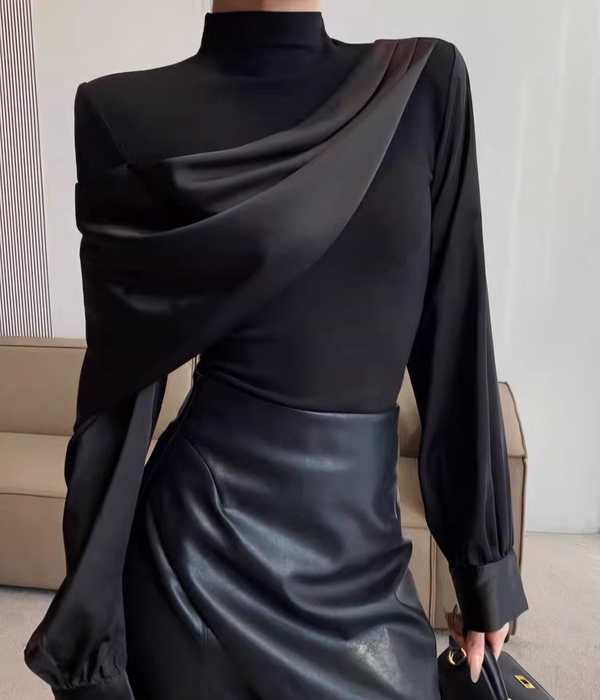 MIXED MEDIA MOCK NECK
