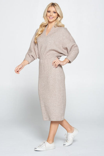 Taupe Sweater Knit  Midi Dress
