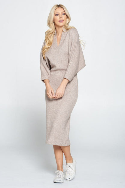 Taupe Sweater Knit  Midi Dress