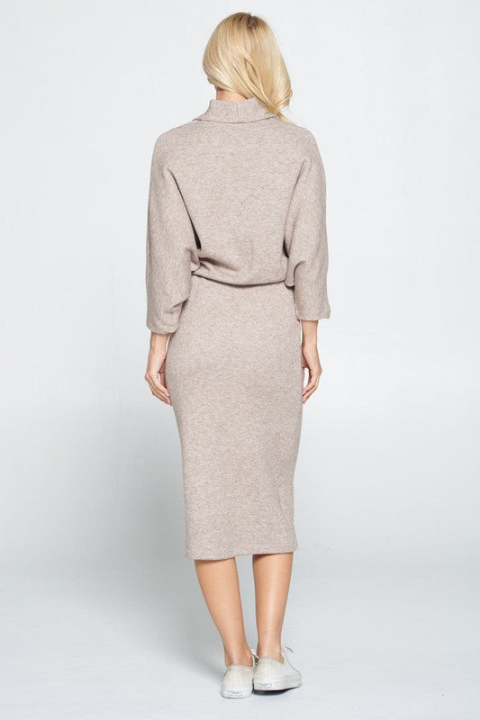 Taupe Sweater Knit  Midi Dress