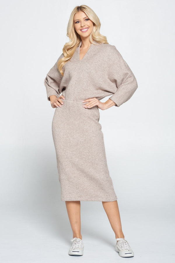 Taupe Sweater Knit  Midi Dress
