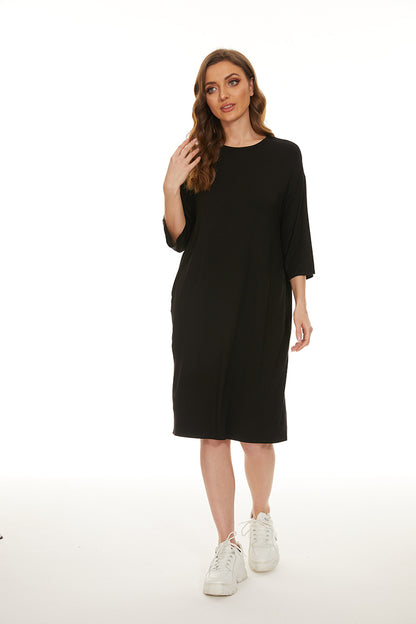 MM EVERYTHING TSHIRT DRESS - BLACK CREW NECK