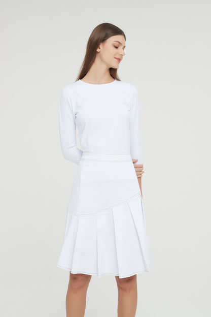 HALF PLEAT JEAN SKIRT byMM - WHITE DENIM