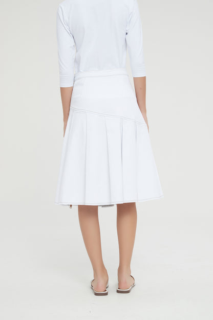 HALF PLEAT JEAN SKIRT byMM - WHITE DENIM