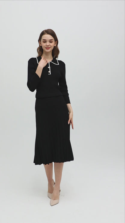 POLO SPRING KNIT DRESS byMM - BLACK