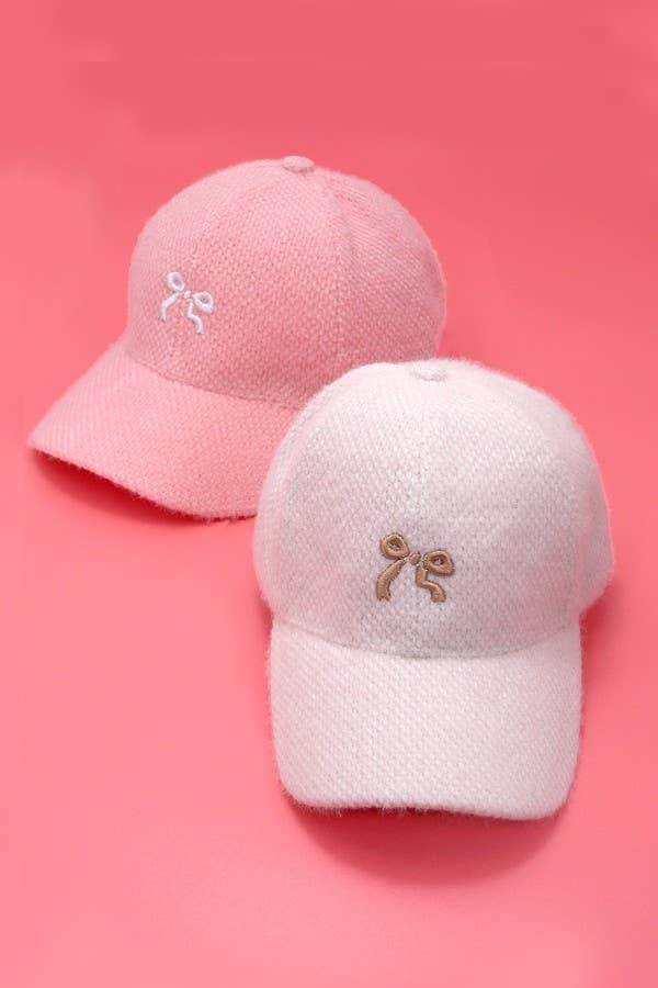 EMBROIDERY BOW FUZZY BASEBALL HAT CAP | 21HW401