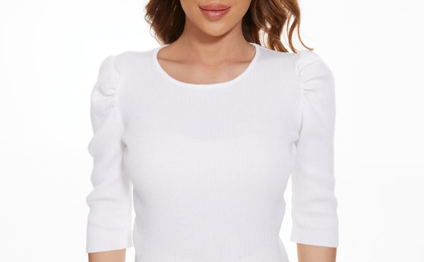 MM PUFFED SLEEVE RIBBED TOP 1/2 SLEEVE