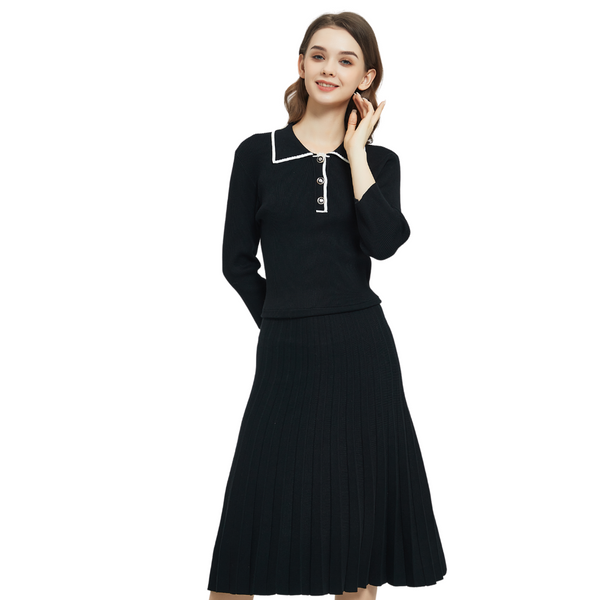 POLO SPRING KNIT DRESS byMM - BLACK