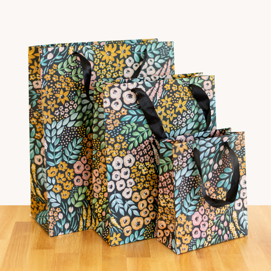 Black Floral Gift Bag: Large