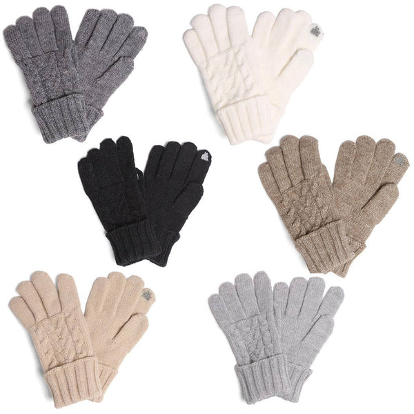 Solid Cable Knitted Flip Cuff Touch Gloves: ONE SIZE / 6 ASSORTED COLORS