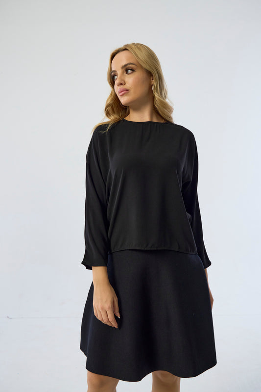 MM PERFECT BLACK DRESSY TOP - 7/8 SLEEVE