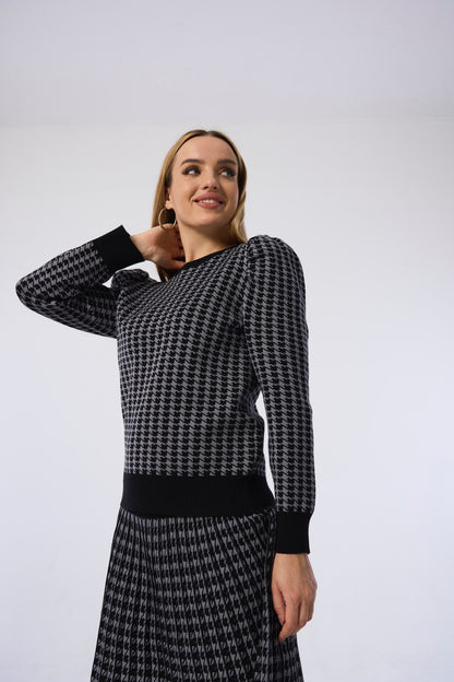 MM FLAT PLEATED - Black Grey Houndstooth