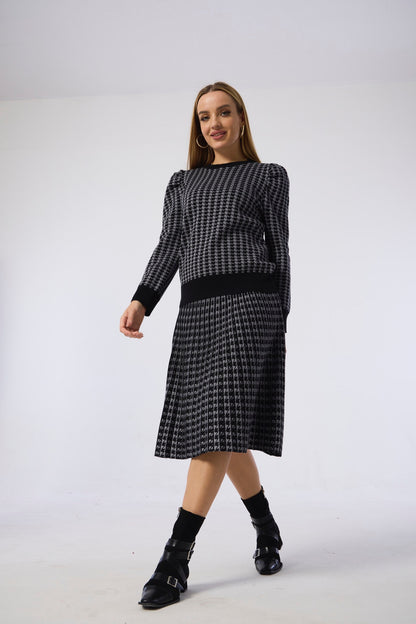 MM FLAT PLEATED - Black Grey Houndstooth