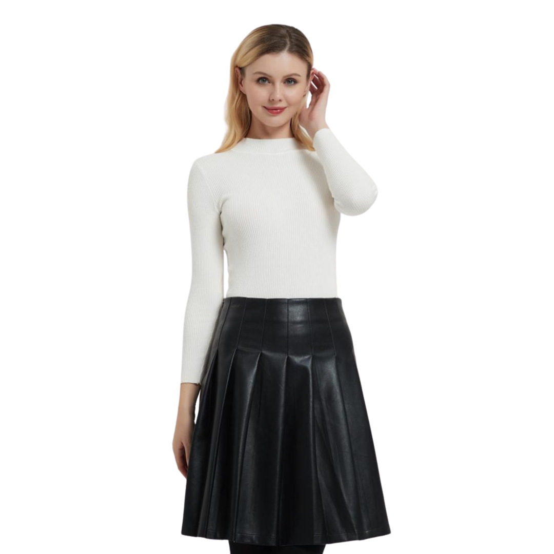BLACK PLEATHER PLEATED SKIRT byMM